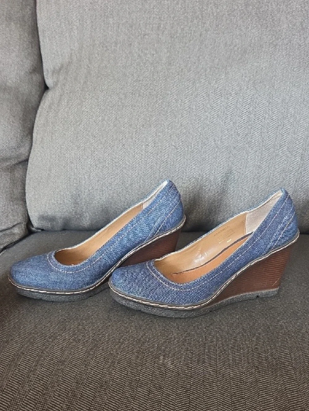 ANDREA Denim Blue Wedge Pumps - Women